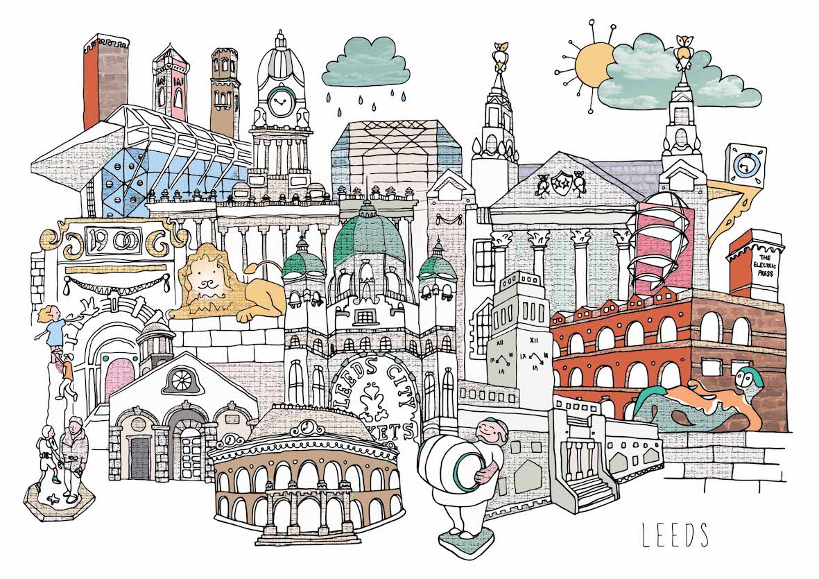Leeds cityscape drawing illustration